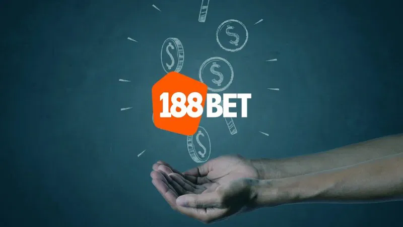Hai bàn tay mở rộng được đặt dưới logo 188BET, với những đồng xu minh họa có ký hiệu đô la ở phía trên, trên nền tối.